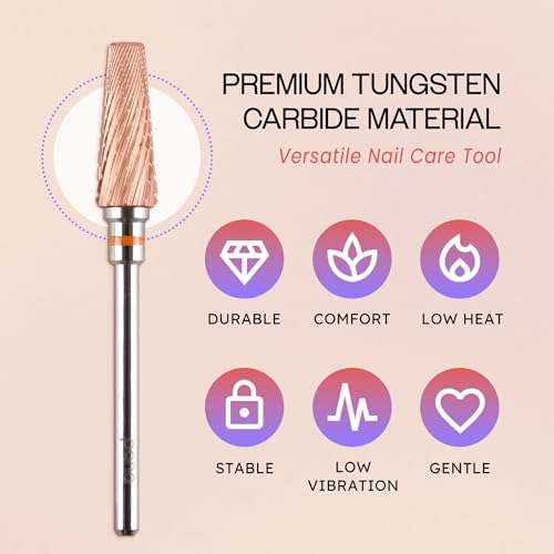 PANA 5-in-1 Pro Upgraded Multi-Function Drill Bit 3/32" Shank Size - (Rose Gold, 2X Coarse to 2X Fine) - Mix Size Tungsten Drill Bit Fast Remove Acrylic Hard Gel Nail for Manicure Pedicure - color: Rose Gold, size: Pro Upgraded