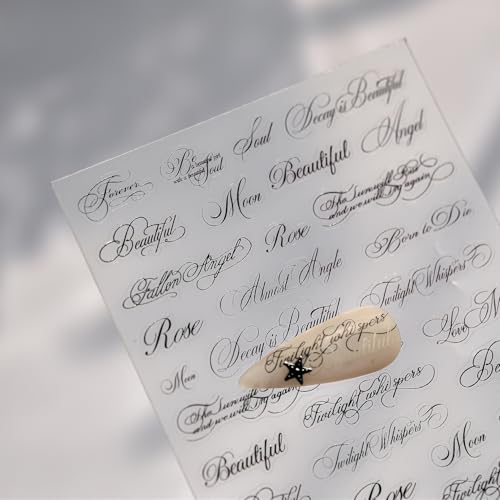 1 Sheet Letter Nail Stickers English Alphabet Nail Decals 3D Self-Adhesive Black Letter Nail Art Sticker Letters Nail Accessories Cursive Script Nail Supplies for Women Manicure Decoration DIY - color: Black Letter