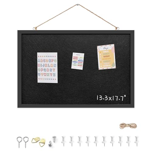 13.3"x17.7" Black Framed Black Linen Bulletin Board, Pin Board - color: Black, size: 13.3" x 17.7"