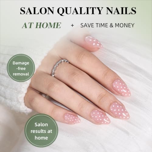 Polka Dot Press On Nails Almond - Pink Nails Short Fake Nails - color: 3B - Blush Dots