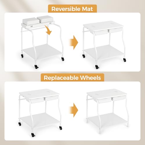 Pedicure Foot Rest, Salon Nail Rolling Cart for Home and Beauty Salon Use