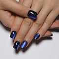Dark Blue Press On Nails Square, Short Cat Eye Fake Nails - color: M01-Midnight Mirage