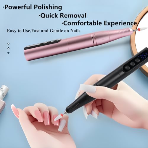 Wireless 35000RPM Nail Drill Pen USB Nail File Polishing Pen Rechargeable Nail Drill Machine Portable Manicure Drill Salon Tool (Black) - color: Black