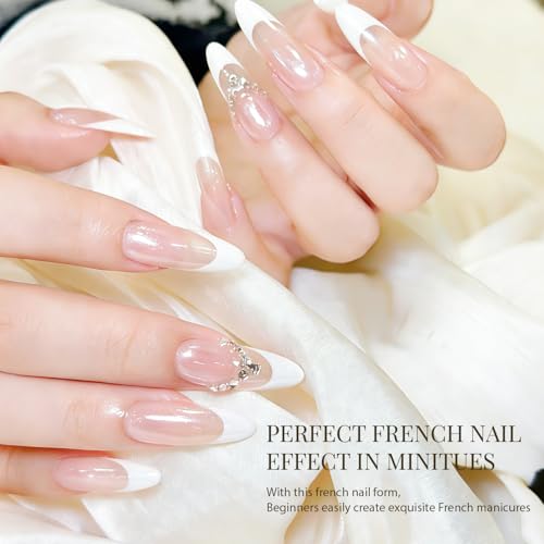 JEWHITENY Nail Dual Forms for Poly Gel,290PCS Reusable French Nail Forms,8 Shapes & 12 Sizes Clear Nails Extension Forms with Guide Lines for Salon-Quality Manicures at Home - color: French dual form
