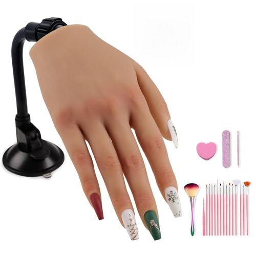 KnowU Nail Practice Hand with Suction Cup Stand, Mannequin Hand for Acrylic Nails, Professional Manicure Tool, DIY Nail Art Accessories, Flesh Tone - color: Flesh Tone, size: Suction Cup Stand