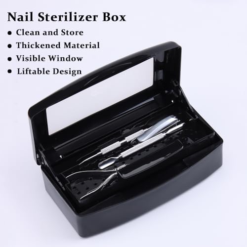 SUTOKAKA Nail Tool Sterilizer Box Plastic Disinfectant Container, Black - color: Liftable Black