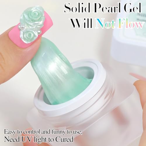 Double Rhythm 3D Nail Gel Pearl Solid Sculpting for Nail Art Non-Sticky Hard for Building Carving Molding Extension Soak Off UV/LED Nail Art Salon Home DIY 0.5 Oz (Green-Silk 08) - color: Green