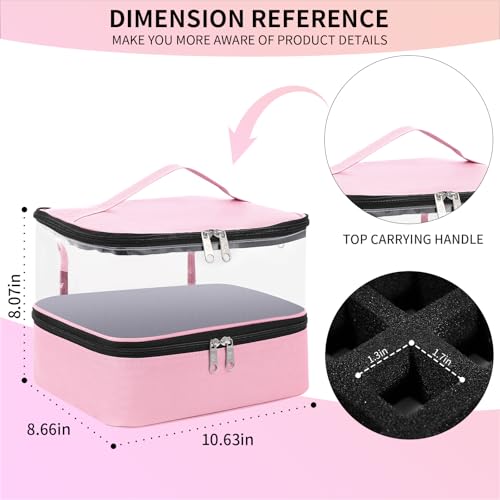 Clear Nail Polish Organizer Double layer Nail Polish Holds 30 Bottles and Nail Lamp, Nail Dryer Case Storage Supplies with Adjustable Dividers, Portable Nail Carrying Bag for Nail Tech (Pink) - color: 4.Pink, size: 1 Count (Pack of 1)