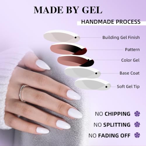 White Short Almond Press On Nails Pure White Glossy Fake Nails - color: B3-White