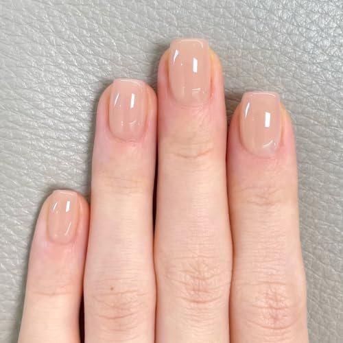 24Pcs Press on Nails Short Square Fake Nails with Nude Full Cover Designs - color: 22