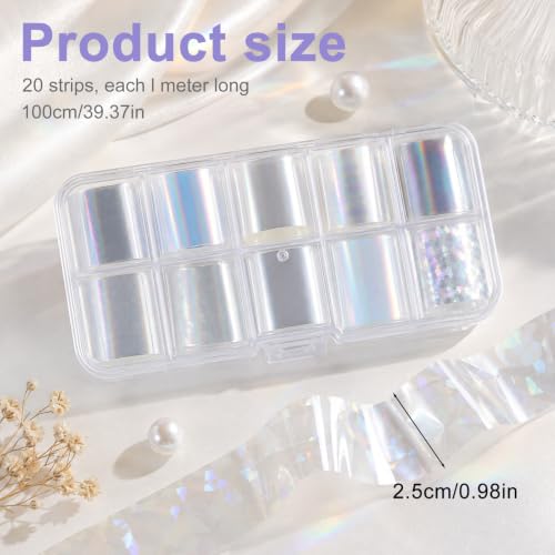 20 Rolls Nail Transfer Foil Sheets Transfer Foil for Nails Aurora