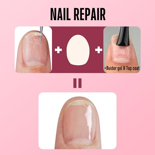 NOVO OVO Pre-cut Nail Shaped Repair Sheets Various Sizes with Slim File, Fixation & isolation layer, Bandage for Broken Nail-Surface, Recovery Protective layer for Acrylic, Easy to use 42 units - color: Various Sizes Nail Shaped Repair Sheet