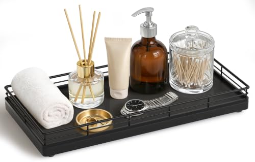 Bathroom Vanity Tray for Countertop, 12" x 6" Oak Wood Toilet Tank Tray - color: Black, size: 12" x 6" x 1.5"