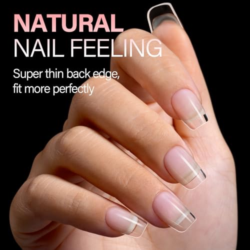 AILLSA Short Square Round Fake Nail Tips 240Pcs Soft Nail Gel Tips