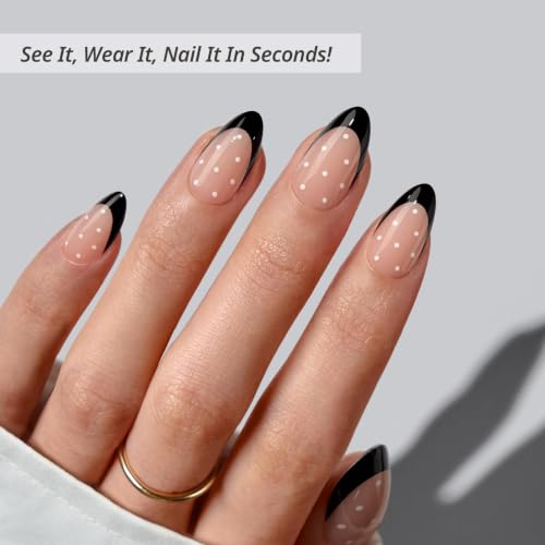 BTArtbox Halloween Press On Nails, Black French Tip Nails, 32 Pcs Full Kit - color: A1-Dot Couture