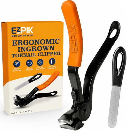 EZPIK Toenail Clippers for Seniors, Long Handle Ingrown Nail Clippers for Thick Toe Nails, Nail Care Set with File, 4.8" Angled Head & Stainless Steel Blades for Weak & Arthritic Hands
