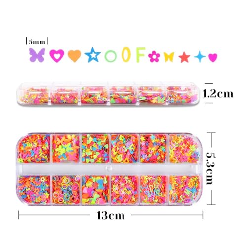 1 Box Holographic Heart Star Nail Glitter Butterfly Flower Nail Sequins 3D Letter Alphabet Nail Flakes Sparkly Powder Flakes Shiny Nail Glitter Figure Nail Sequins Glitter for Nails Art 12 Grids - color: Color 46