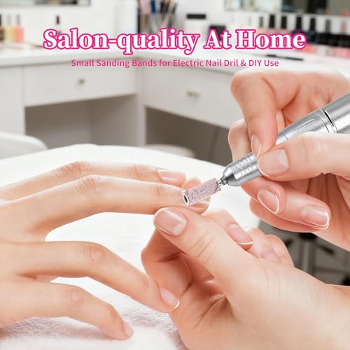 240Pcs Nail Drill Bits, 80 Grits Sanding Bands for Nail Drill with 3.1mm Mandrel Bits, Mini Sanding Bands for Acrylic Nails Gel Manicures and Pedicures (Pink) - color: 240pc Pink, size: 80 Grit
