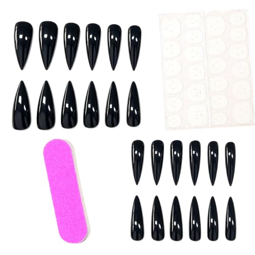 Black Press on Nails Long Stiletto Length Fake Nails Press ons 24Pcs - color: Style 10