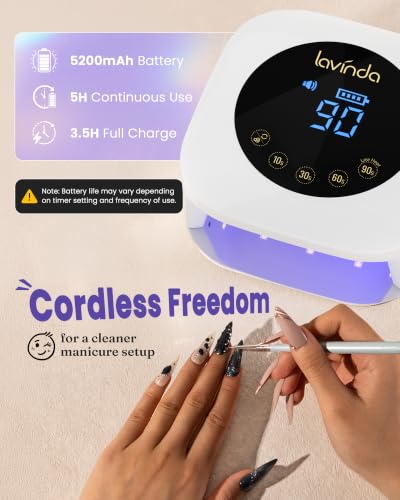Lavinda UV LED Nail Lamps for Gel Polish Long Battery Life Nail Dryer White - color: White-long Lasting