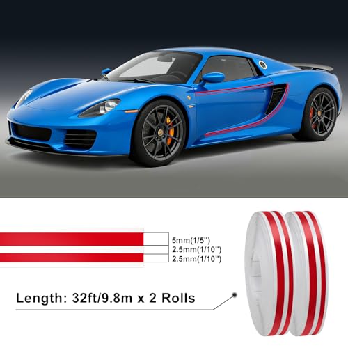 Spurtar Car Pinstripe Tape, 2 Rolls x 32Ft Red Racing Stripes Automotive - color: red