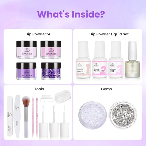 Beetles Dip Powder Nail Kit, 4 Colors Pastel Purple Lavender Pink Glitter - color: 4 Colors x 17g Kit | Violet Whisper