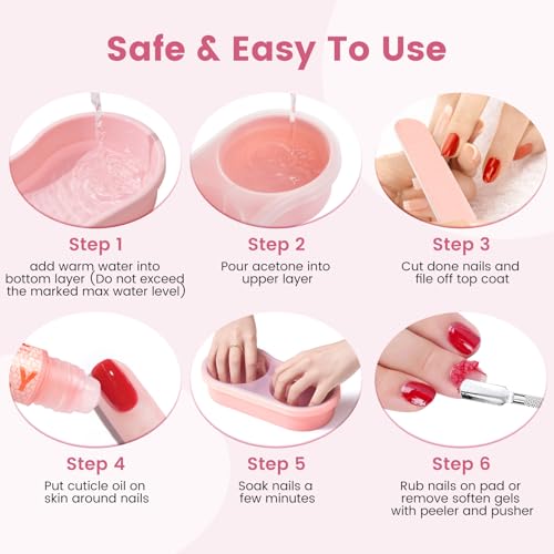 Dual Nail Soaking Bowl for Both Hands, Acetone-Proof Manicure Soak Bowl Kit - color: D3-Pink Large Soaking Area