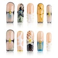 Handmade Press on Nails Long Square Nude Black White, 3D Star Flower False Nails with Gold Line, Luxury Reusable Nail Art Kit for Women Party Daily(M) - color: HLK, size: Medium
