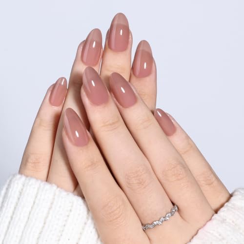 Nude Press On Nails, Short Almond, Glossy Skin Tone Glue On Nails - color: A7-Nude Pink