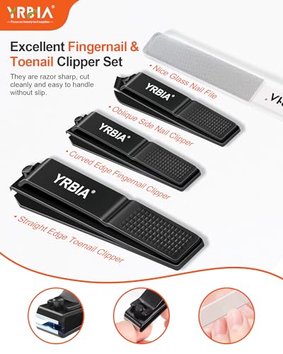 4 Piece Ultra Sharp Nail Clipper Set with Glass File & Tin Box, Black - size: 4-piece set