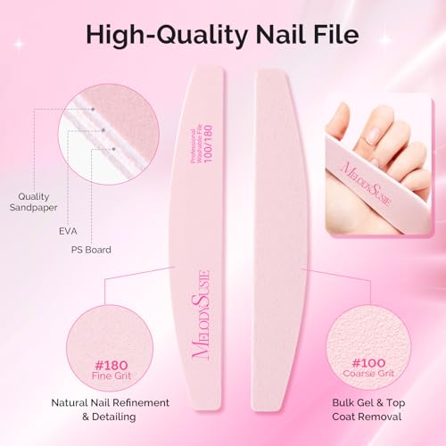 MelodySusie 10Pcs 100/180 Grit Nail Files Emery Boards Set Pink - size: 10Pcs Mix Shape