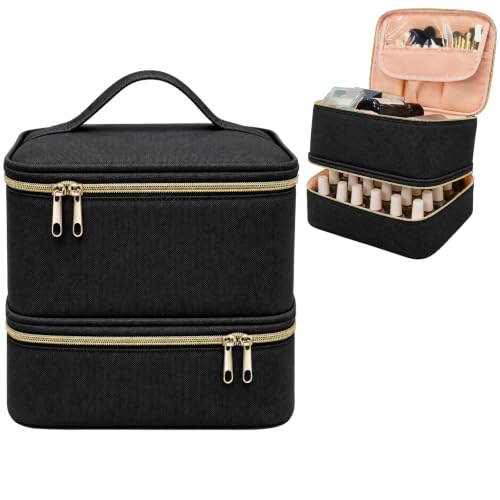 Nail Polish Organizer Bag, Double-Layer, Black - color: Black