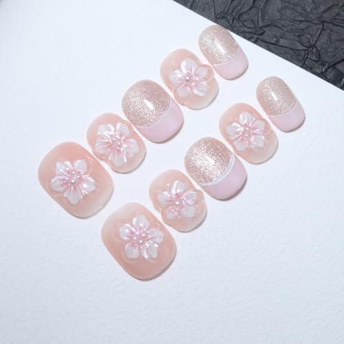Short Round Square Handmade Press On Nails,Reusable&Salon Quality(RR14, S) - color: RR14, size: S