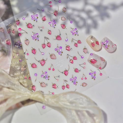 5D Embossed Nail Stickers, Premium Salon-Quality Self-Adhesive 3D Nail Art Decals, Refined Classic Designs for Easy DIY Manicure (Crystal Fruit) - color: Crystal Fruit