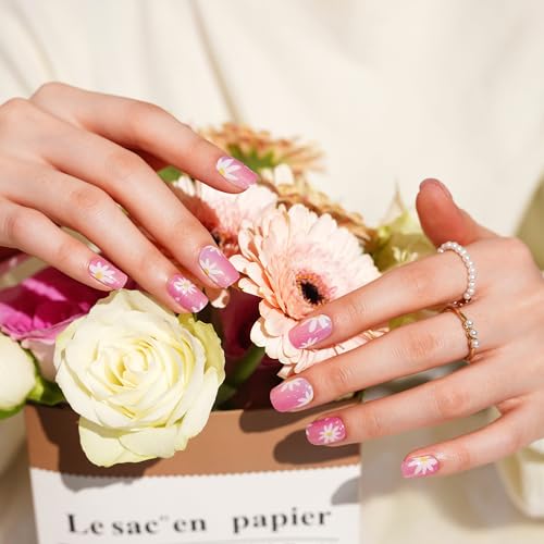 DANNI & TONI Semi Cured Gel Nail Strips Daisy Pink Holographic Gradient Gel Nail Wraps 28 Stickers | Aurora Bloom - color: Aurora Bloom