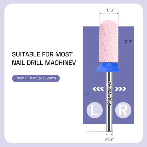3Pcs 3/32" Safety Ceramic Nail Drill Bits for Acrylic Gel Removal Nail Prep - color: Pink
