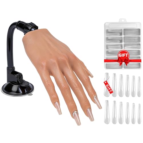 Realistic Silicone Practice Hand for Acrylic Nails, Flex Fingers - color: Suction Cup Stand Color 3 Prominent Bone Contours