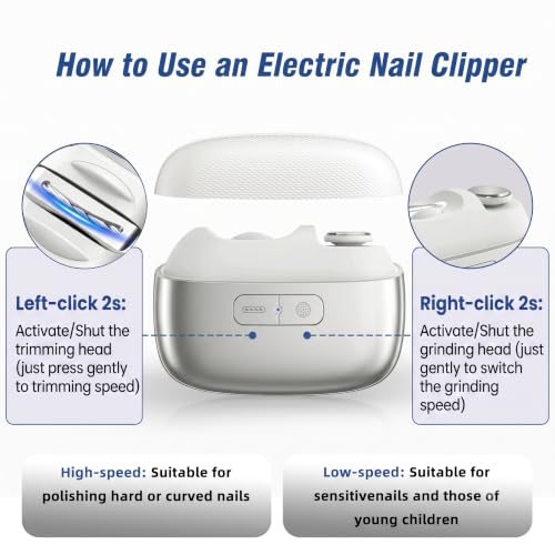 Electric Nail Clipper 3-in-1, Automatic Nail Trimmer with Grinding Heads - color: M13 White