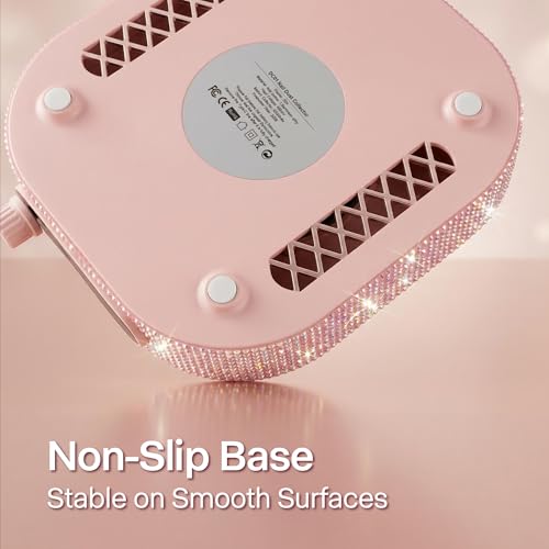 NOVAL Mini Cordless Nail Dust Collector for Nail Techs, Pink Rhinestone