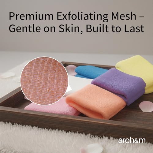 ARCH&M Exfoliating Washcloth & Body Scrubber, Peach, 3 Pack - style: Peach x 3