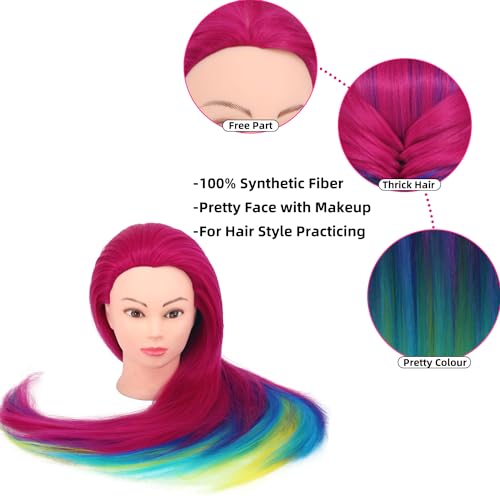 Mannequin Head with Hair 29'' Cosmetology Mannequin Heads for Braiding - color: Rose Red Series