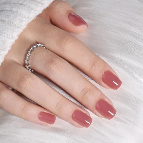 Nude Press On Nails Square - Pink Nails Short Fake Nails - color: 1C - Rosy Nude