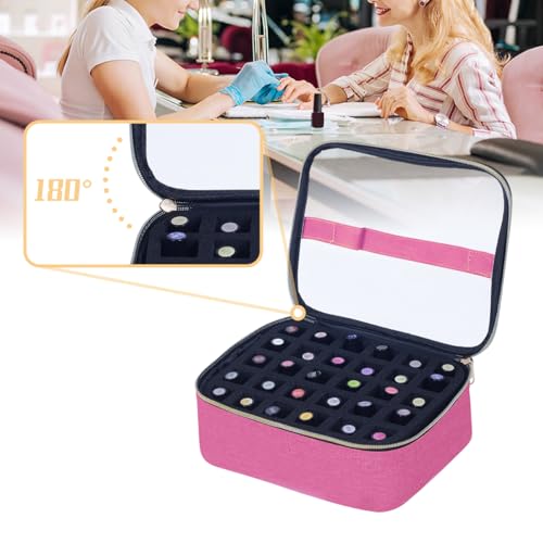 Small Clear Nail Polish Case Holds 30 bottles(15ml-0.5fl.oz) Nail Polish Organizer Multifunctional Nail Polish Bag organizer, Cosmetic Travel Makeup Cases for Women, RoseRed - color: Rose Red 30B, size: 1Pcs-30 bottles
