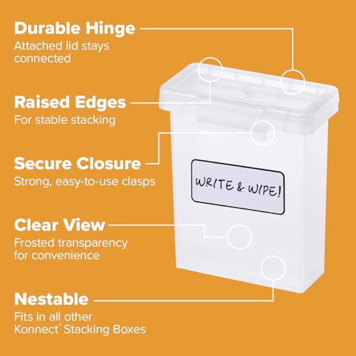 Bostitch Konnect Storage Containers with Lids, Office Organizer, Clear Plastic Box, Stackable for Crayons, Q-tips, Office Supplies, Labels, 0.5 Qt, 2 Pack - size: 0.5 Qt 2 Pack