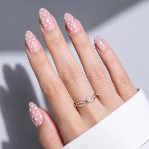 Polka Dot Press On Nails Almond - Pink Nails Short Fake Nails - color: 3B - Blush Dots