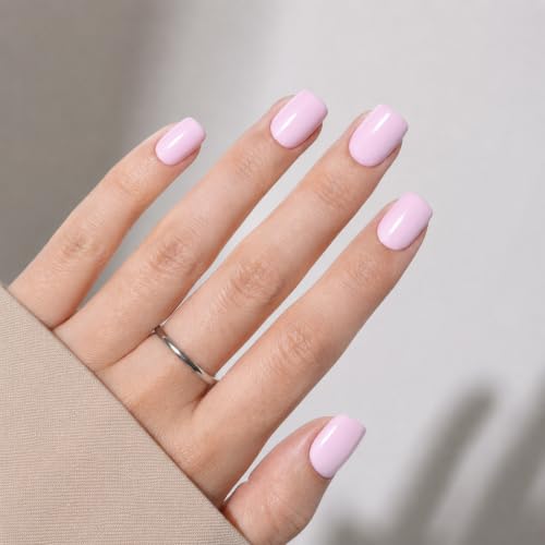 Glossy Pink Press On Nails, Short Square Reusable Nails - color: A1-Light Pink