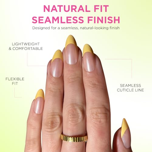 PaintLab Butter Yellow Chrome Press On Nails, Medium Almond, 30pcs Nail Kit - color: Butter Yellow Chrome
