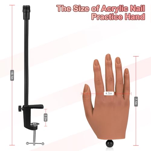 Practice Hand for Acrylic Nails,Silicone Nail Practice Hand with Stand Bracket,Flexible Bendable Nail Practice Fake Hand, Nail Training Hand Mannequin for Nail Art Display Beginners, Nail Tech - color: 4#