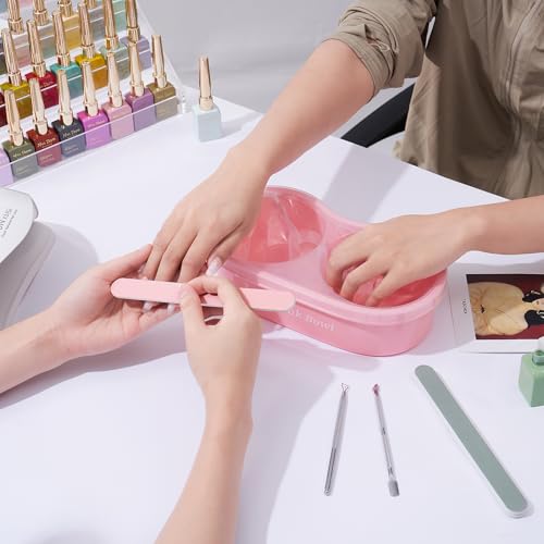 Dual Nail Soaking Bowl for Both Hands, Acetone-Proof Manicure Soak Bowl Kit - color: D1-Pink for big hands