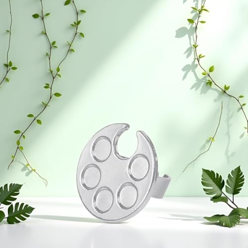 Silver Mini Manicure Palette Metal Paint Palette Finger Rings Nail Art Tools Makeup Palette for Mixing Foundation